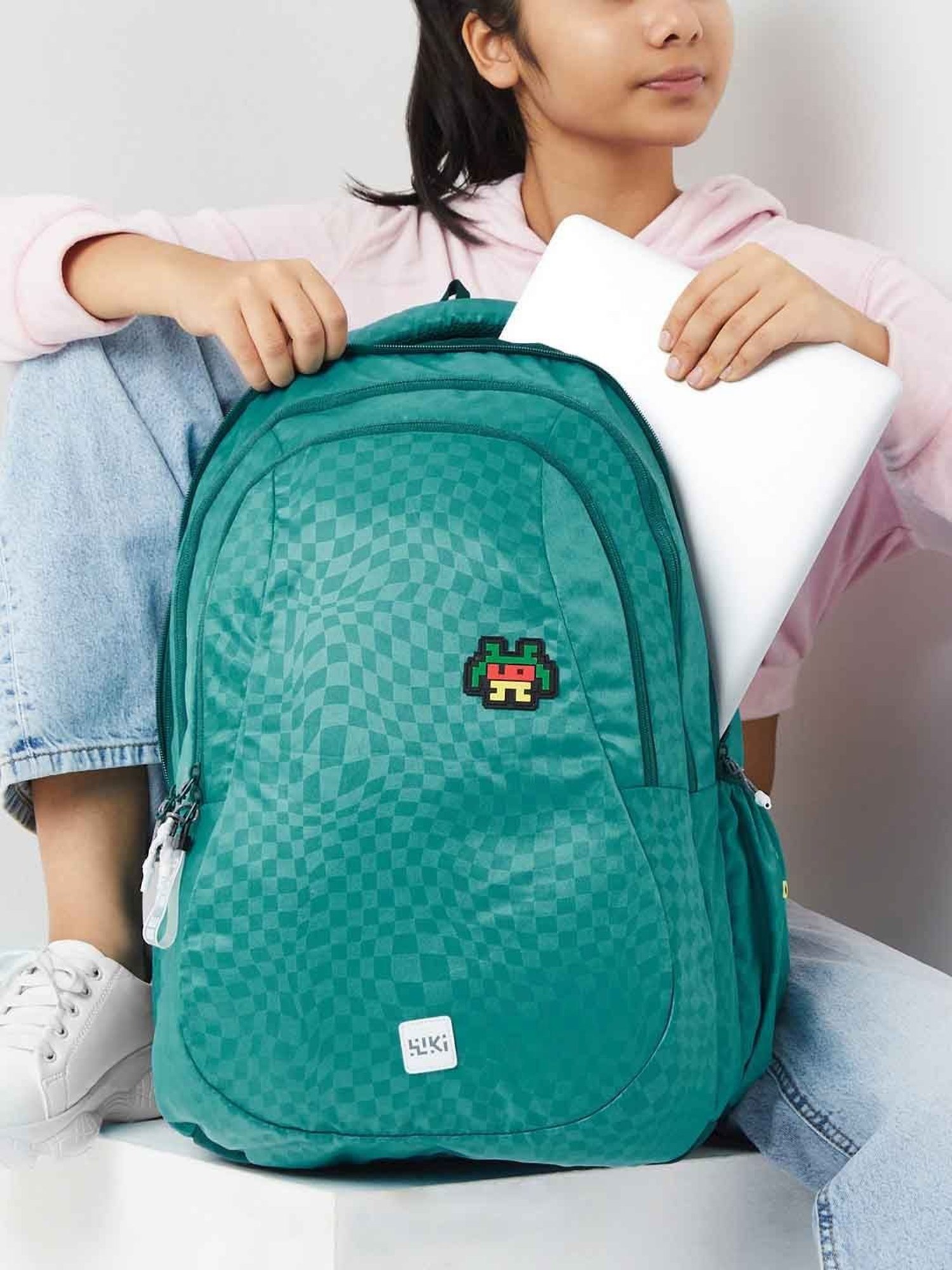 Wiki Back to School 6 Dark Green Polyester Printed Backpack - 47 Ltrs