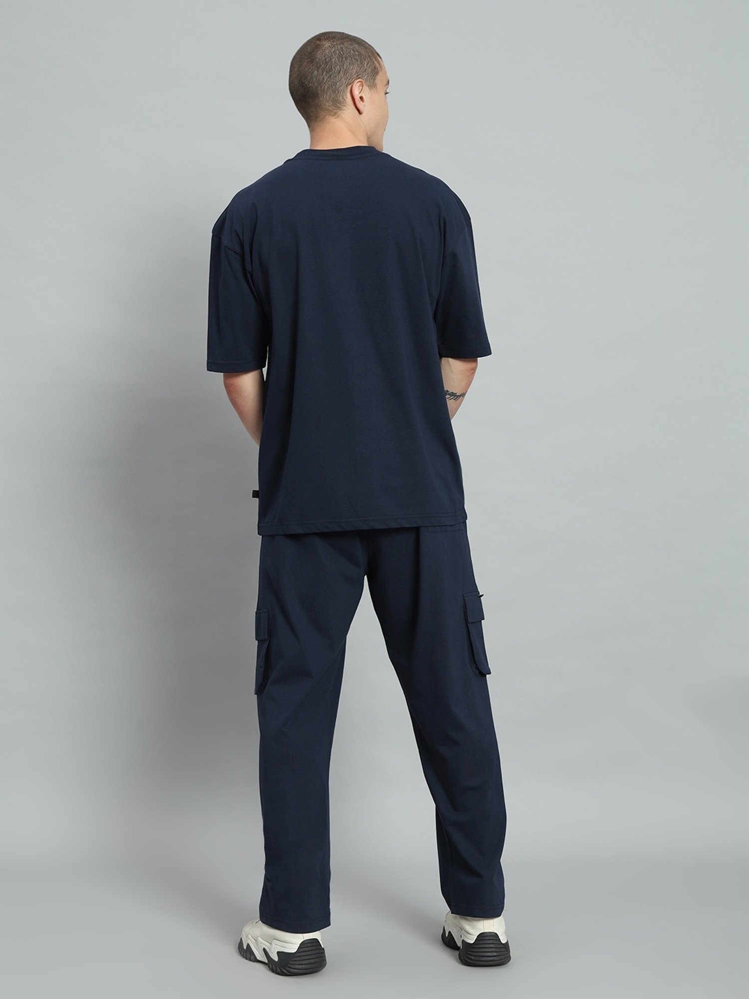 Griffel Navy Blue Cotton Loose Fit Printed Co-Ord Set