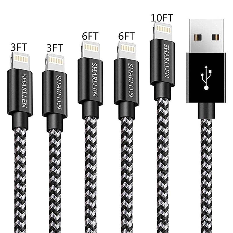 iPhone Charger Cable 3FT6FT10FT Lightning Cable  Fast USB iPhone Charging Cable Long Nylon Braided Cord Data Wire Compatible iPhone 11XSMaxXRX88Plus77P66 P6SiPad 5Pack Black