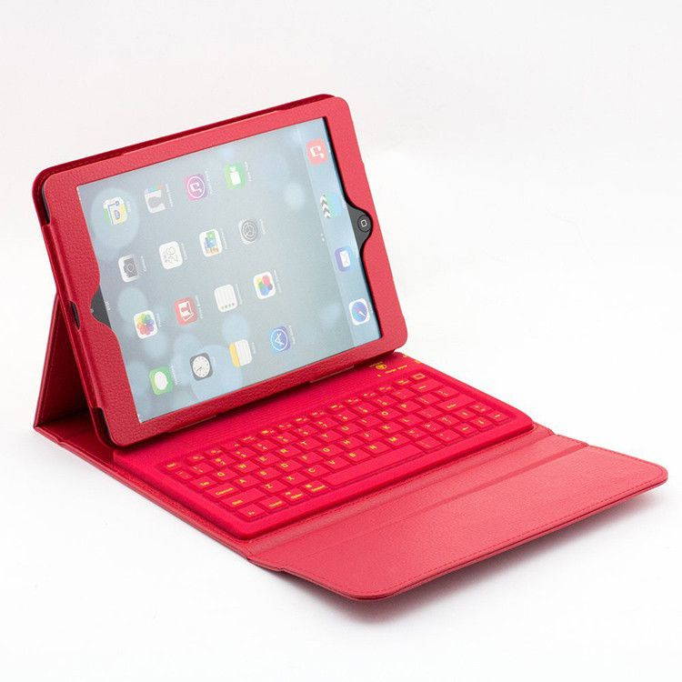 Silicone Bluetooth Keyboard Case For Apple iPad Air 2 / 1 Tablet, Slim PU Leather Folio Stand Case Cover + Soft QWERTY Keyboard