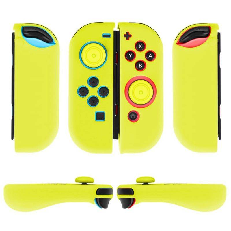 Nintendo Switch Joy-Con Grip Gel Guards with Thumb Grips Caps - Protective Case Covers Anti-Slip Ergonomic Lightweight Design Joy Con Comfort Grip Controller Skin Accessories (1 Pair Yellow)