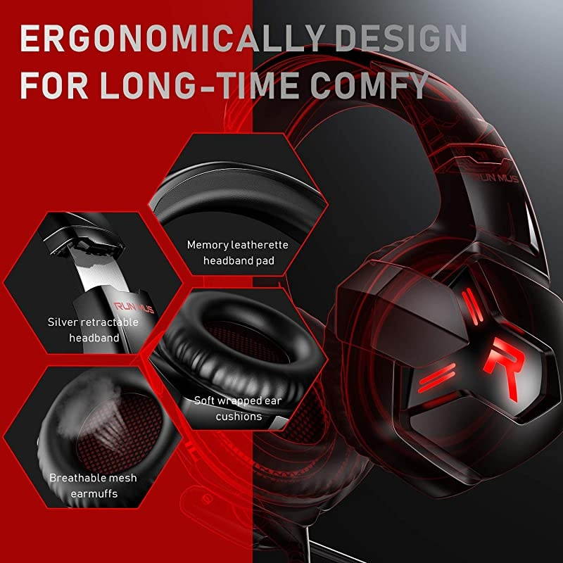 Gaming Headset Xbox One Headset PS4 Headset, 7.1 Surround Sound PS5 Gaming Headphone, Noise Canceling Mic & LED Light, Compatible with Xbox One (Adapter Not Included) PC MAC Laptop