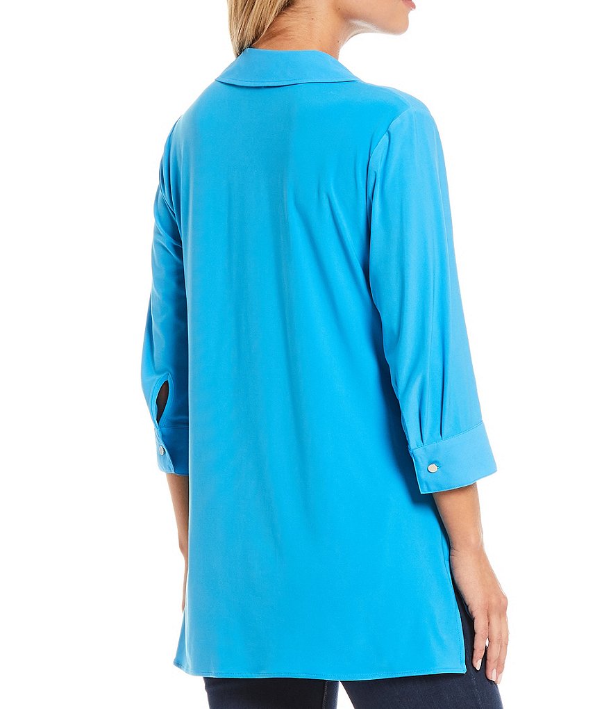 Slim Factor by Investments Bridget 3/4 Sleeve Button Front Hi-Low Top