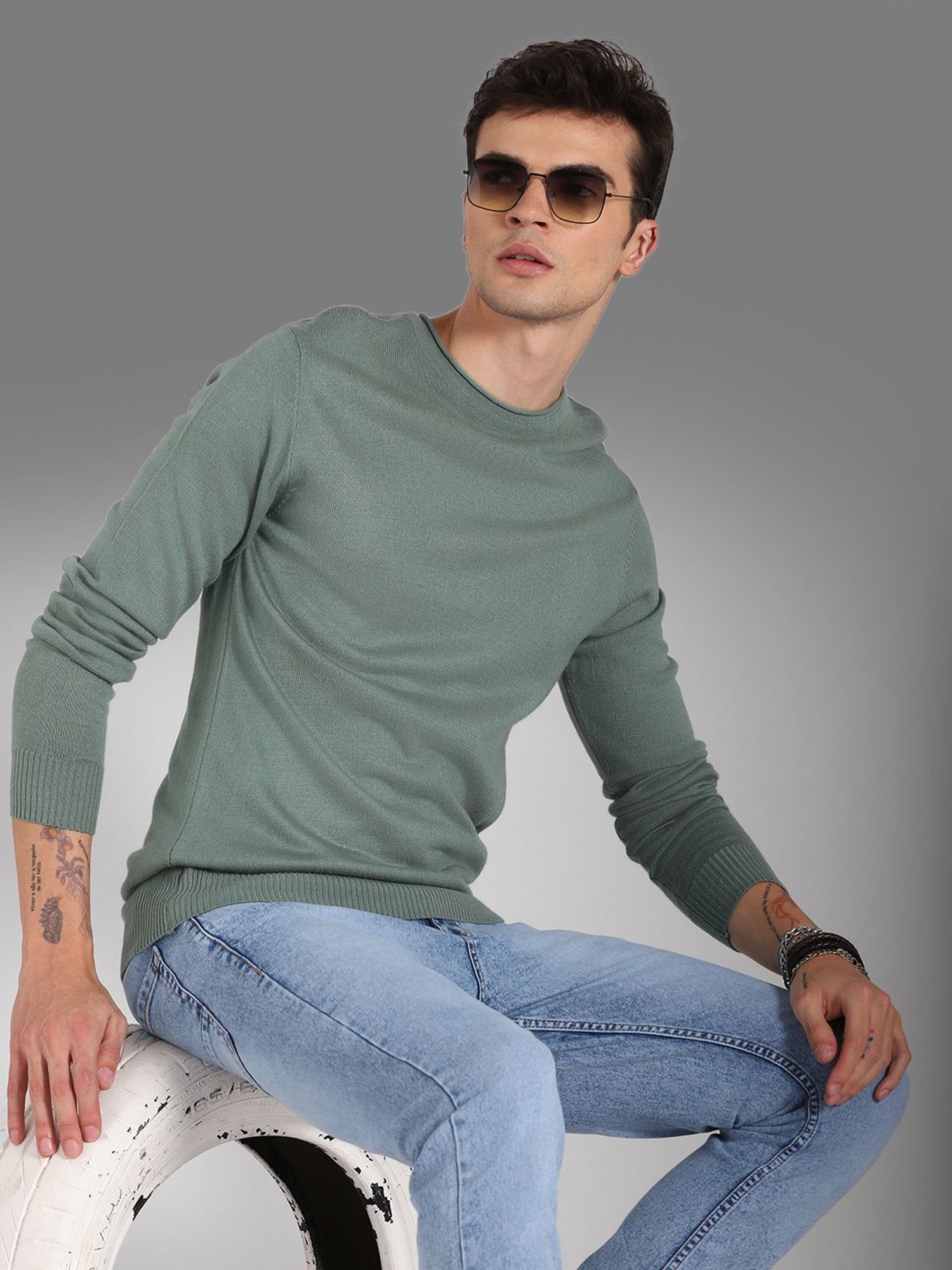 High Star Green Regular Fit Sweater