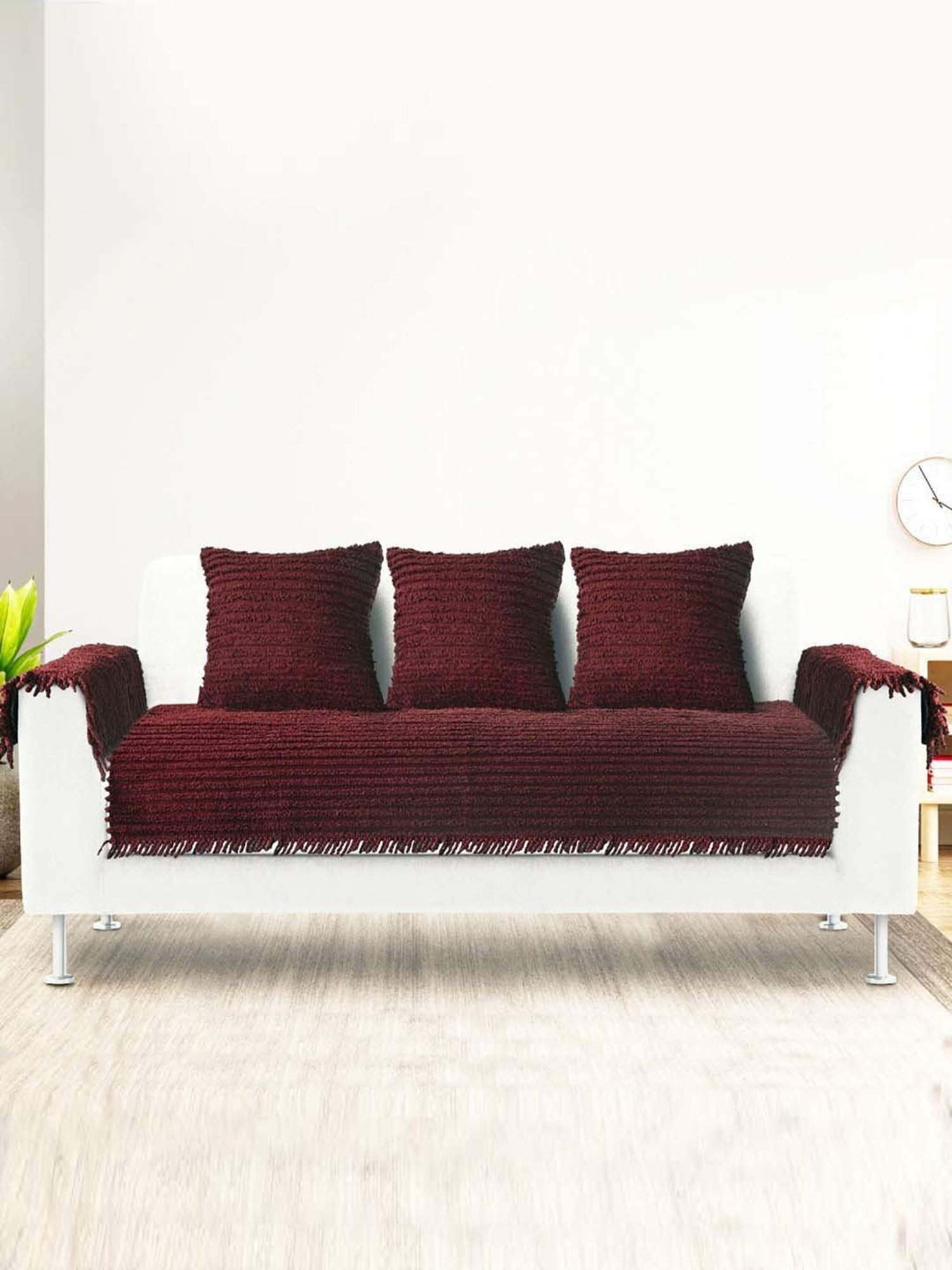 Saral Home Easy Living Maroon Microfiber Axis Sofa Cover Set