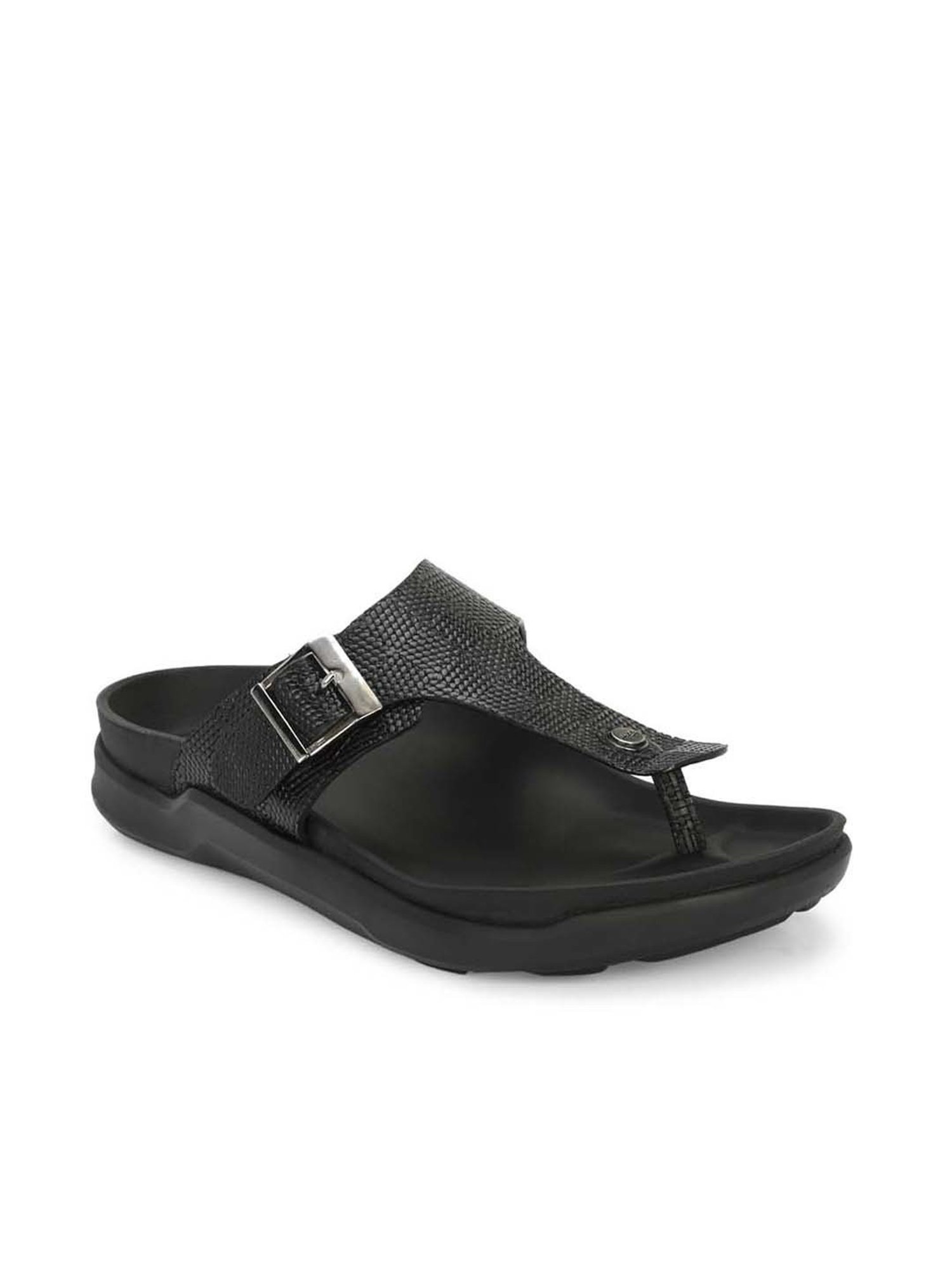 Hitz Men's Black T-Strap Sandals