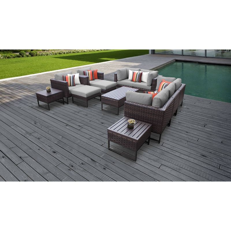 Barcelona 12pc Patio Sectional Seating Set with Cushions - Gray - TK Classics