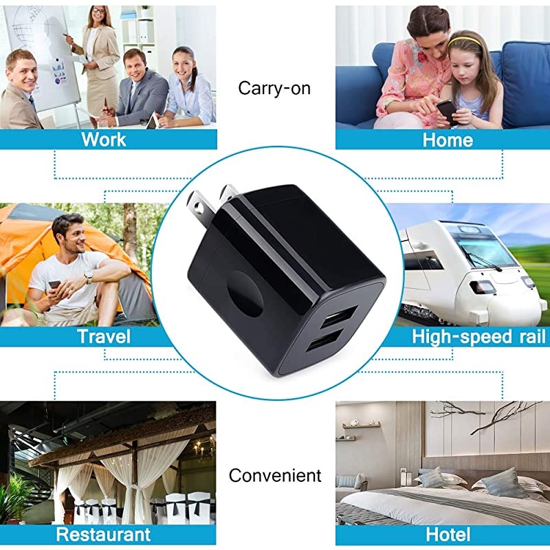Wall Charger3Pack 21A5V Dual Port Cubes Power Adapter Charger Plug Charging Block Compatible for iPhone11ProXsXRX8766s PlusSamsung Galaxy S10S9Note1098LG G8MotoGoogle Black