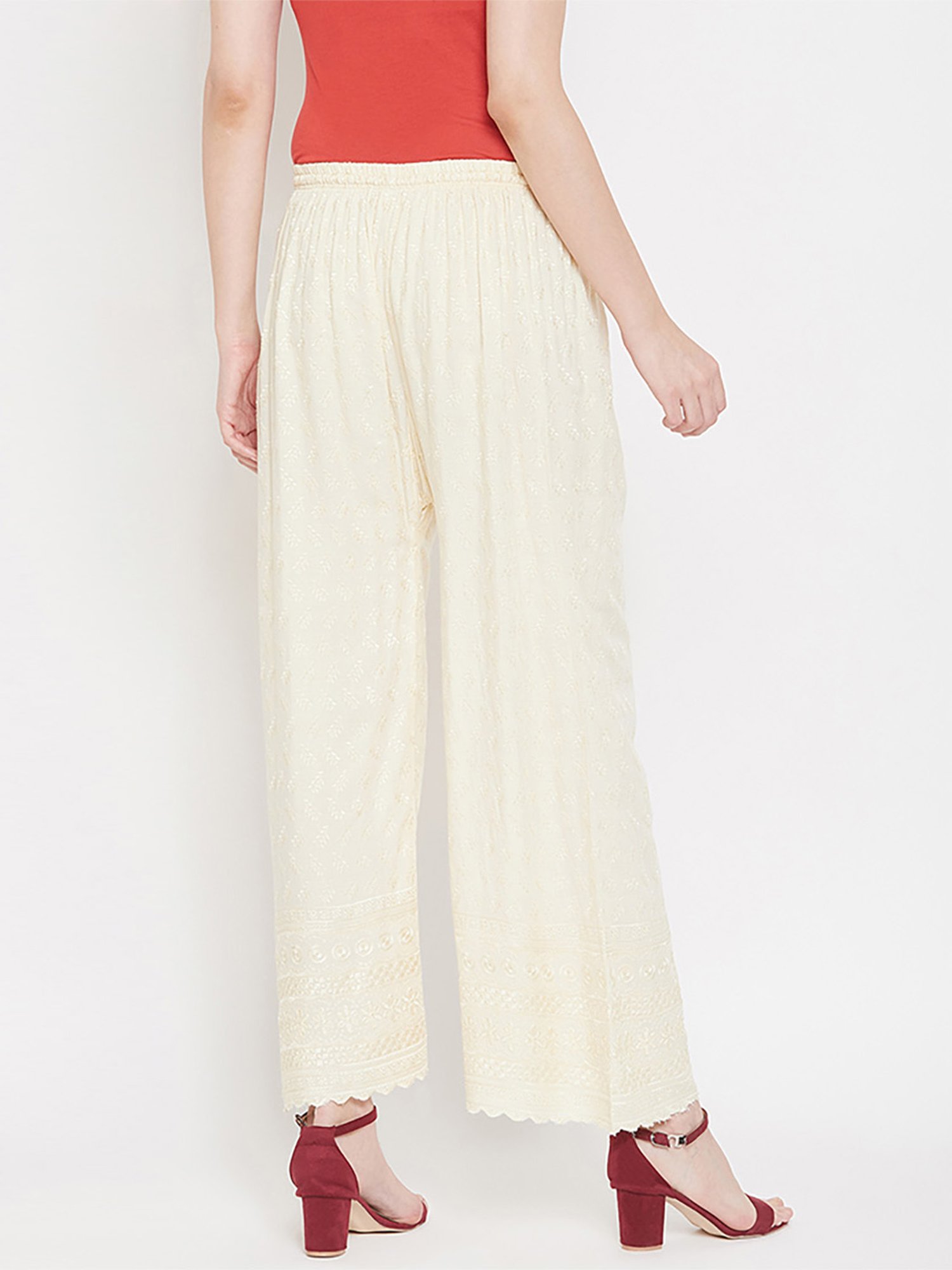 Castle Cream Embroidered Palazzos