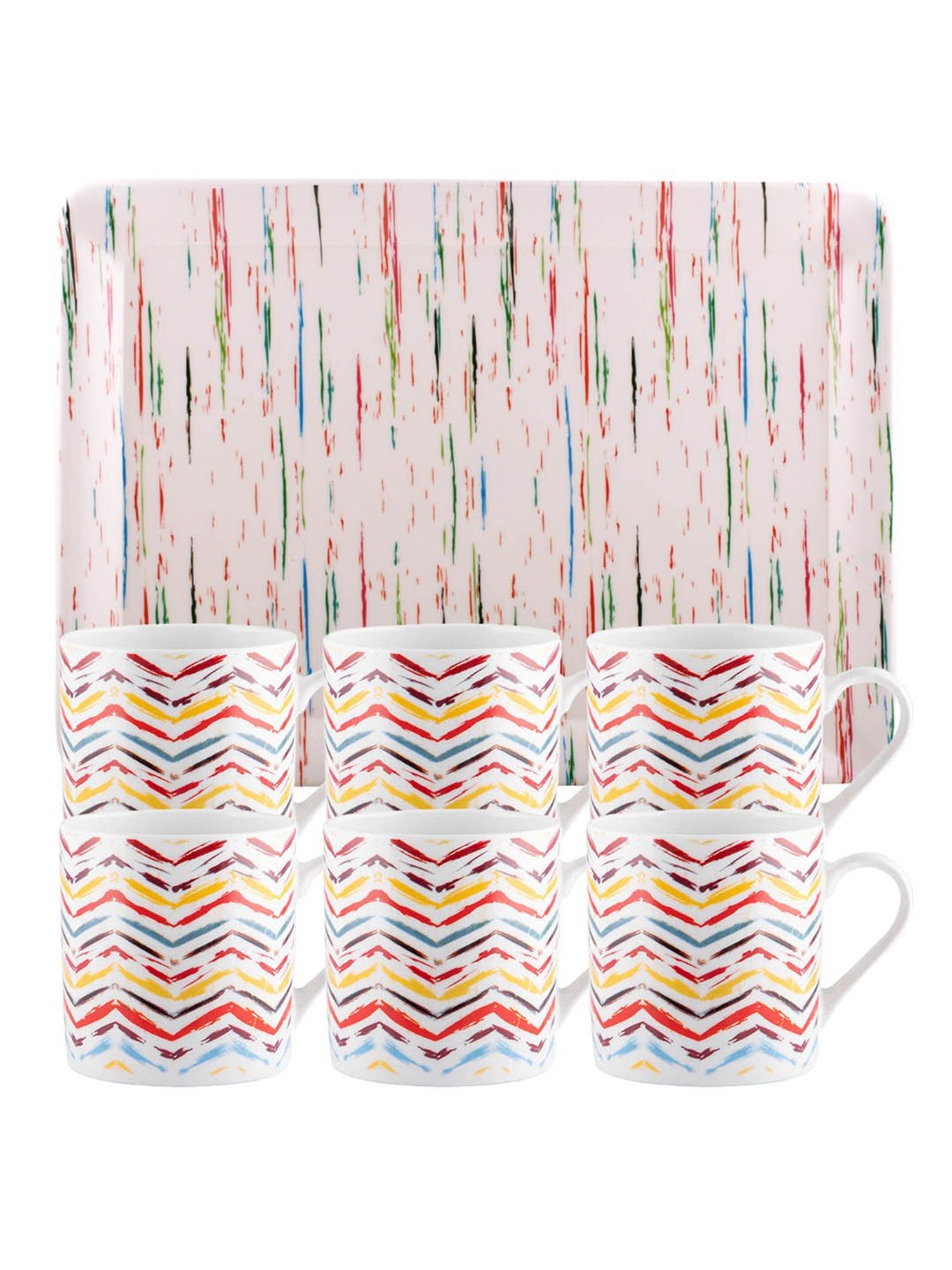 Goodhomes Multicolor Melamine Coffee Mug (220 ml) with Tray - Set of 7