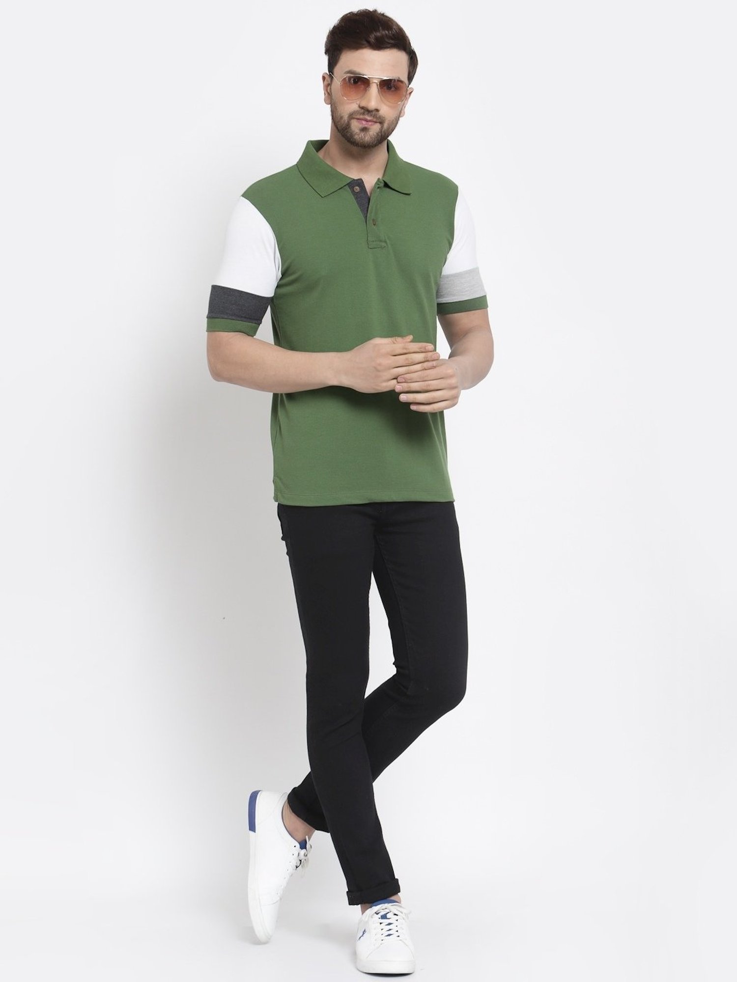 Kalt Multicolor Cotton Regular Fit Colour Block Polo T-Shirt
