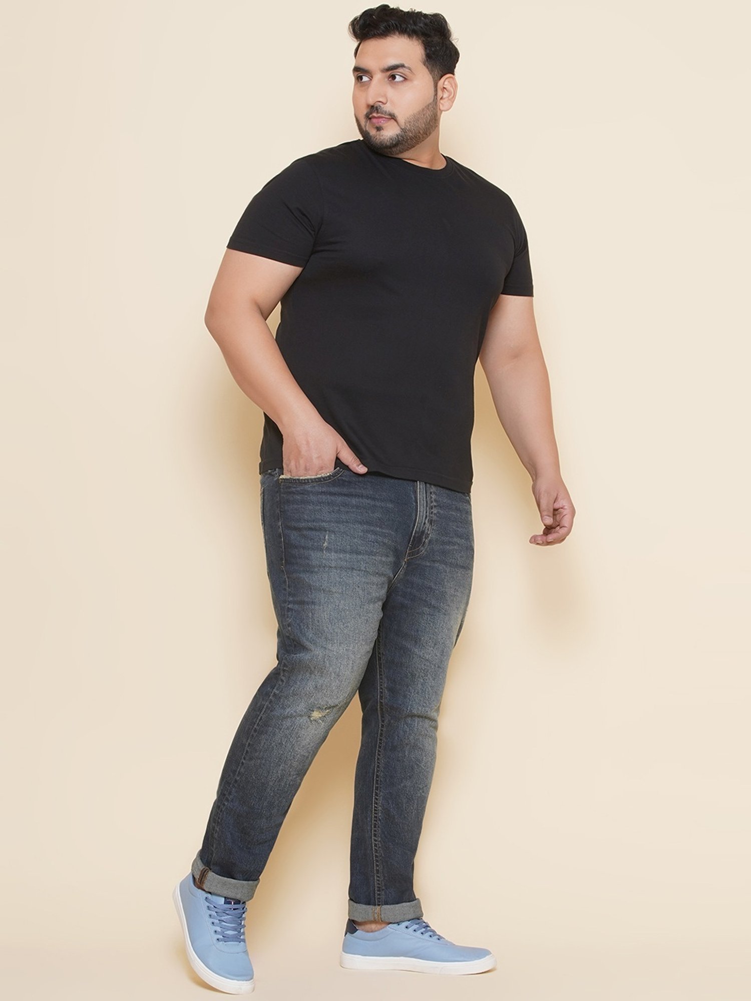 John Pride Blue Regular Fit Distressed Jeans