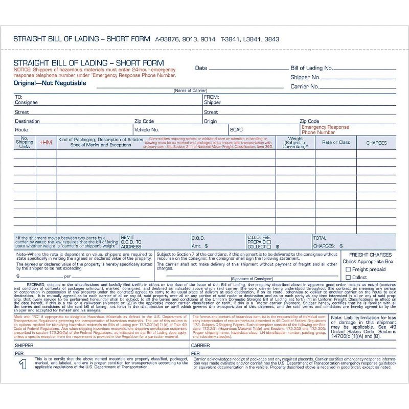 Adams Carbonless Bill of Lading Forms, 8-1/2 x 9013