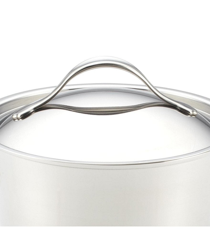 Anolon Nouvelle Copper Stainless Steel 3.5-Quart Covered Straining Saucepan with Lid