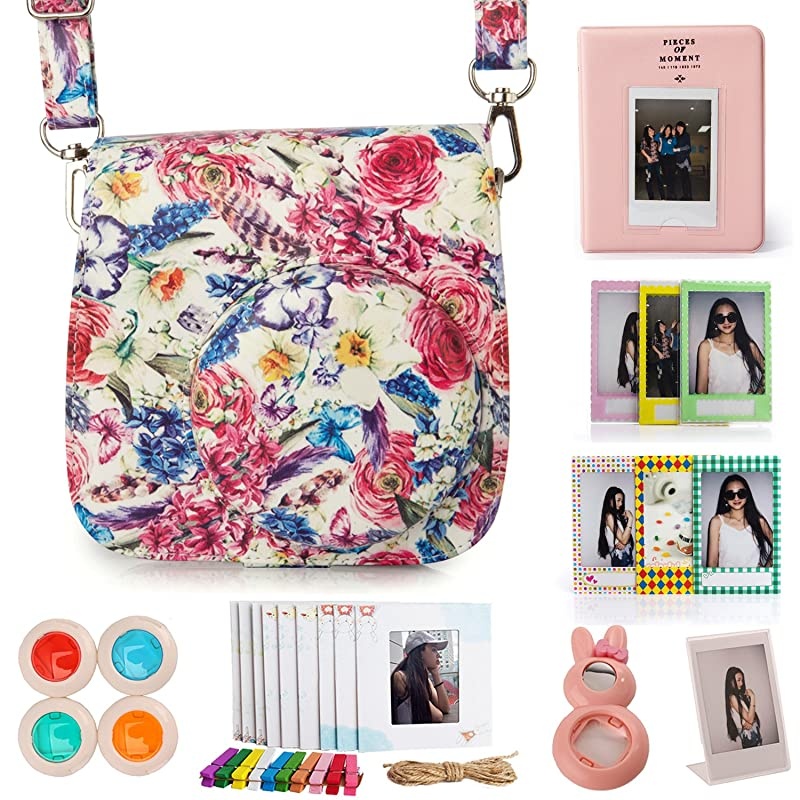 Rose 8in1 Accessories Bundle for Fujifilm Mini 8 8+ Mini 9 InstantMini 8 caseAlbumsFramesFilm StickersFiltersSelfiLens