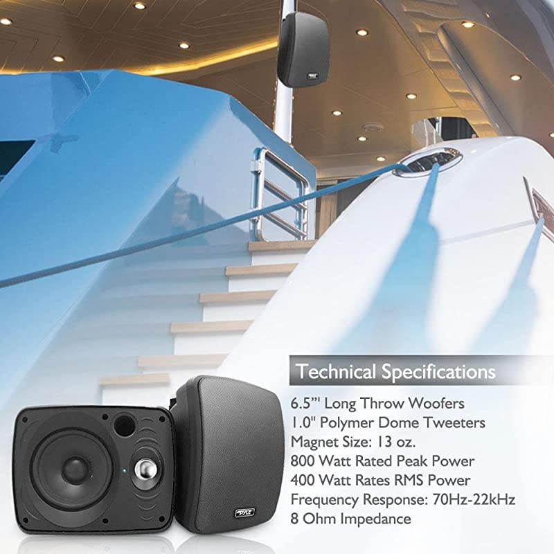 Outdoor Waterproof Wireless Bluetooth Speaker - 6.5 Inch Pair 2-Way Weatherproof Wall/Ceiling Mounted Dual Speakers w/Heavy Duty Grill, Universal Mount, Patio, Indoor Use -  PDWR64BTB (Black)