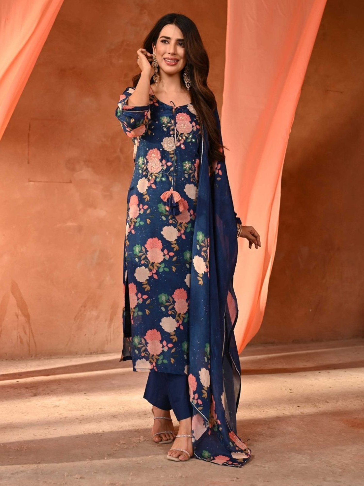 Mahee Jaipur Blue Floral Callista Kurta with Pant and Dupatta