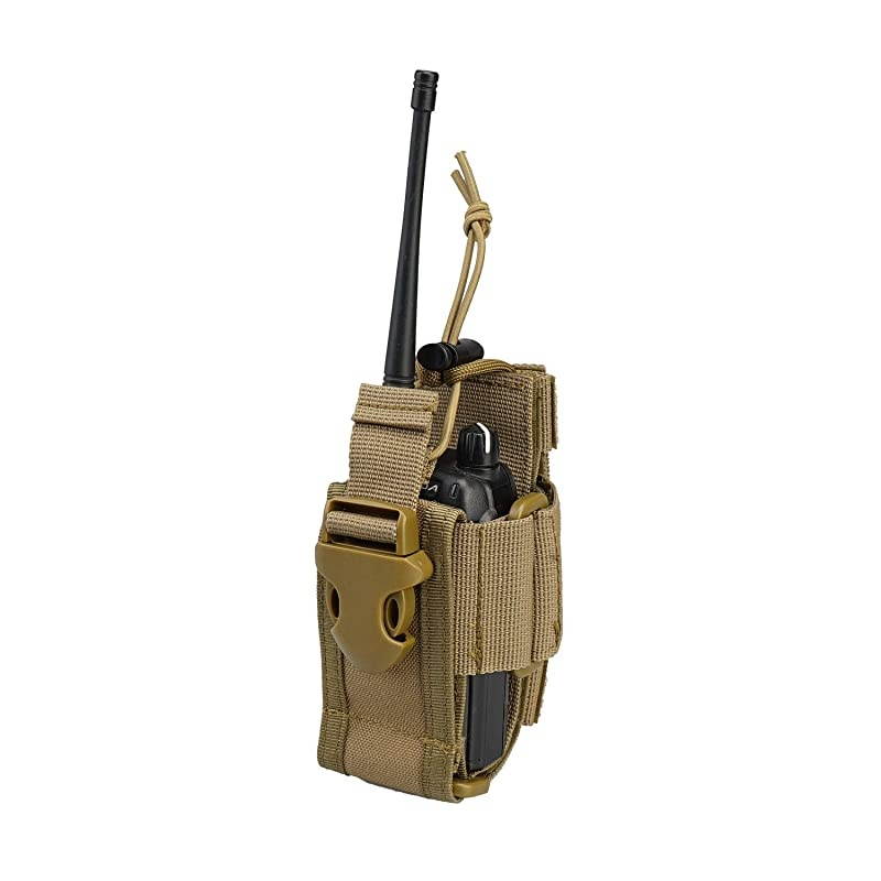 Versatile Radio Holder Case Interphone Pouch, Adjustable Storage Tools Pouch, Multi-Functional Tactical Molle Two Way Radio Holster, Walkie Talkie Heavy Duty Holder Case (Tan)