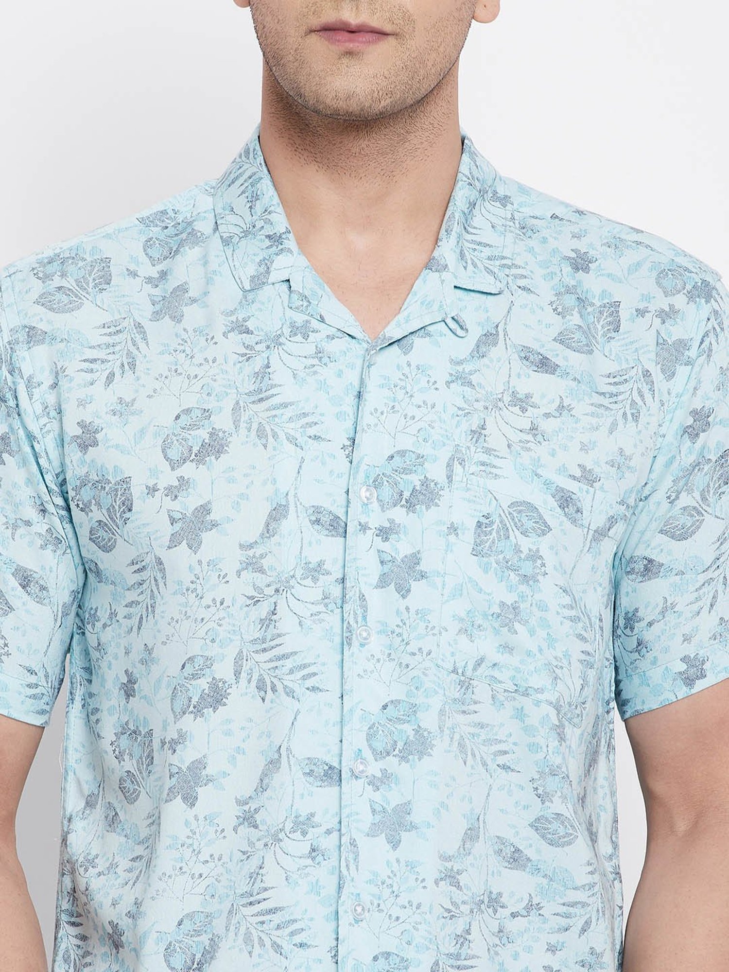 Even Light Blue Regular Fit Printed Shirt