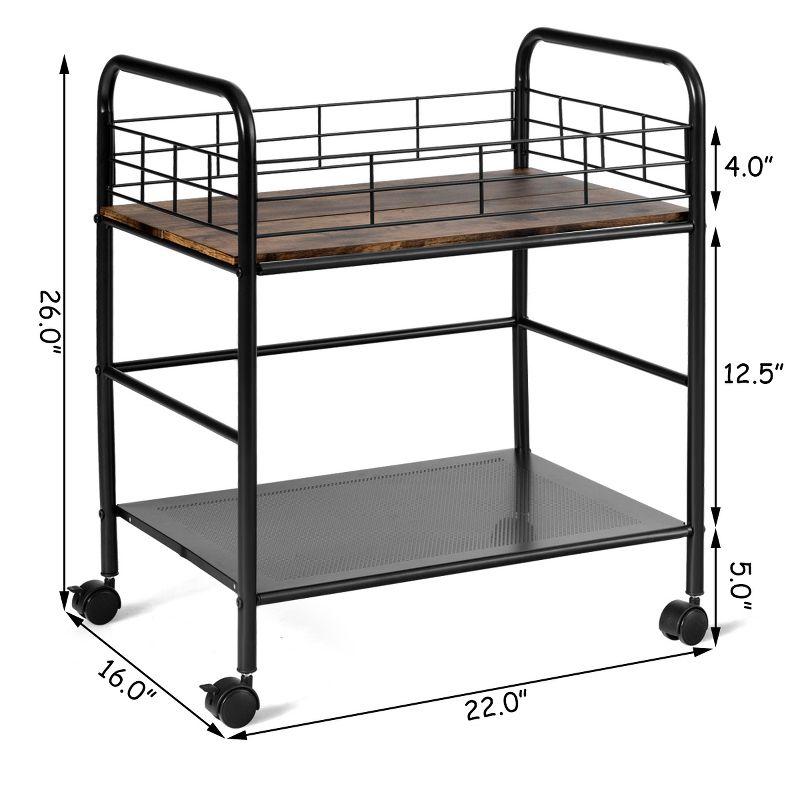 Costway 2-Tier Storage Rolling Cart Trolley W/Lockable Wheels Organizer Metal Frame Black