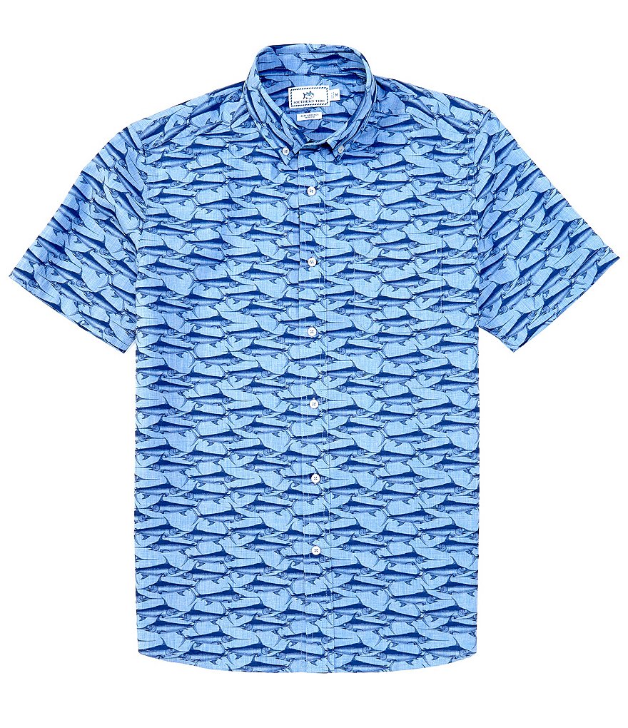 Southern Tide Swordfish Print Short-Sleeve Woven Dockshirt