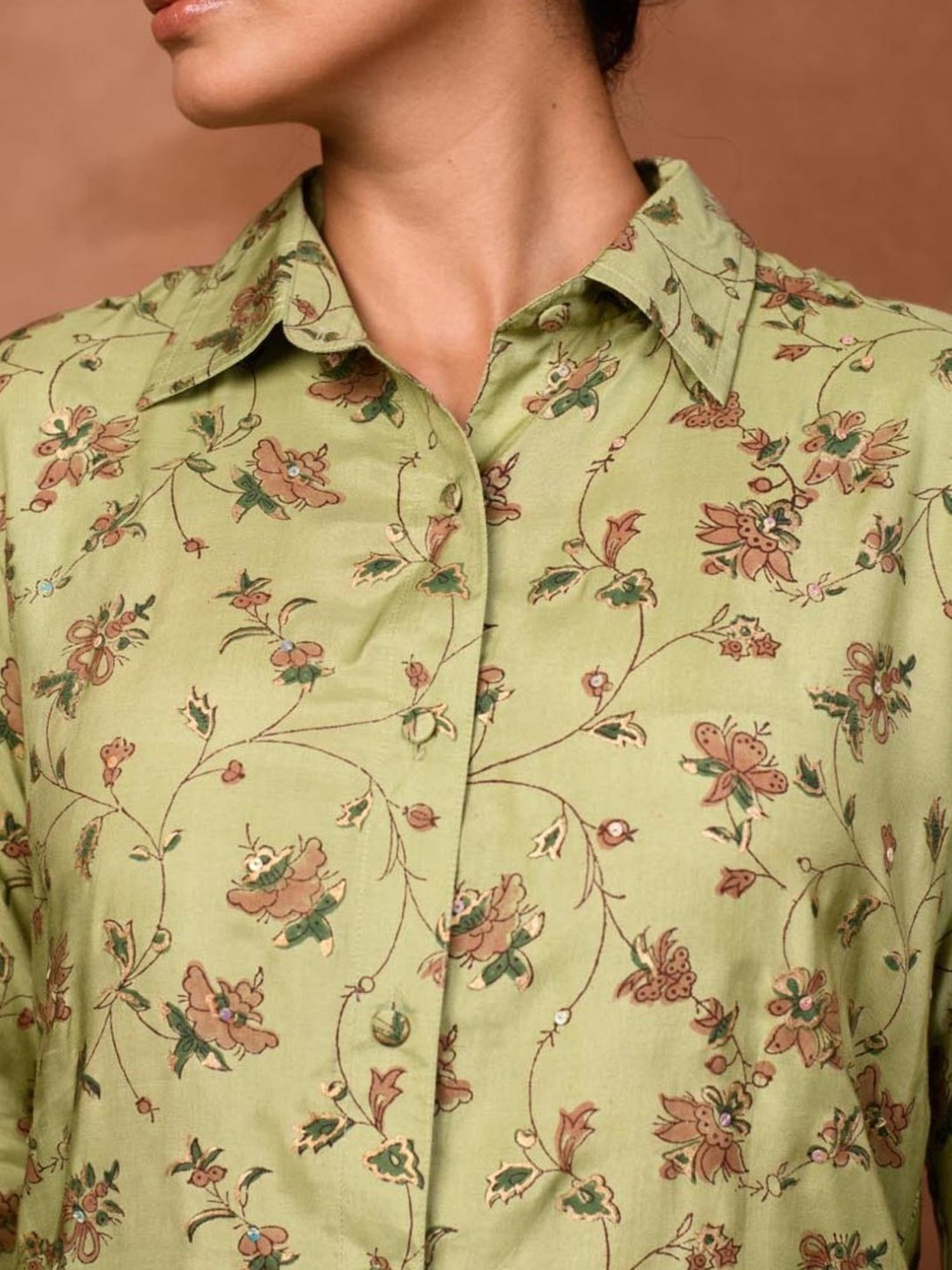 Prakriti Jaipur Green Aarya Jaal Shirt