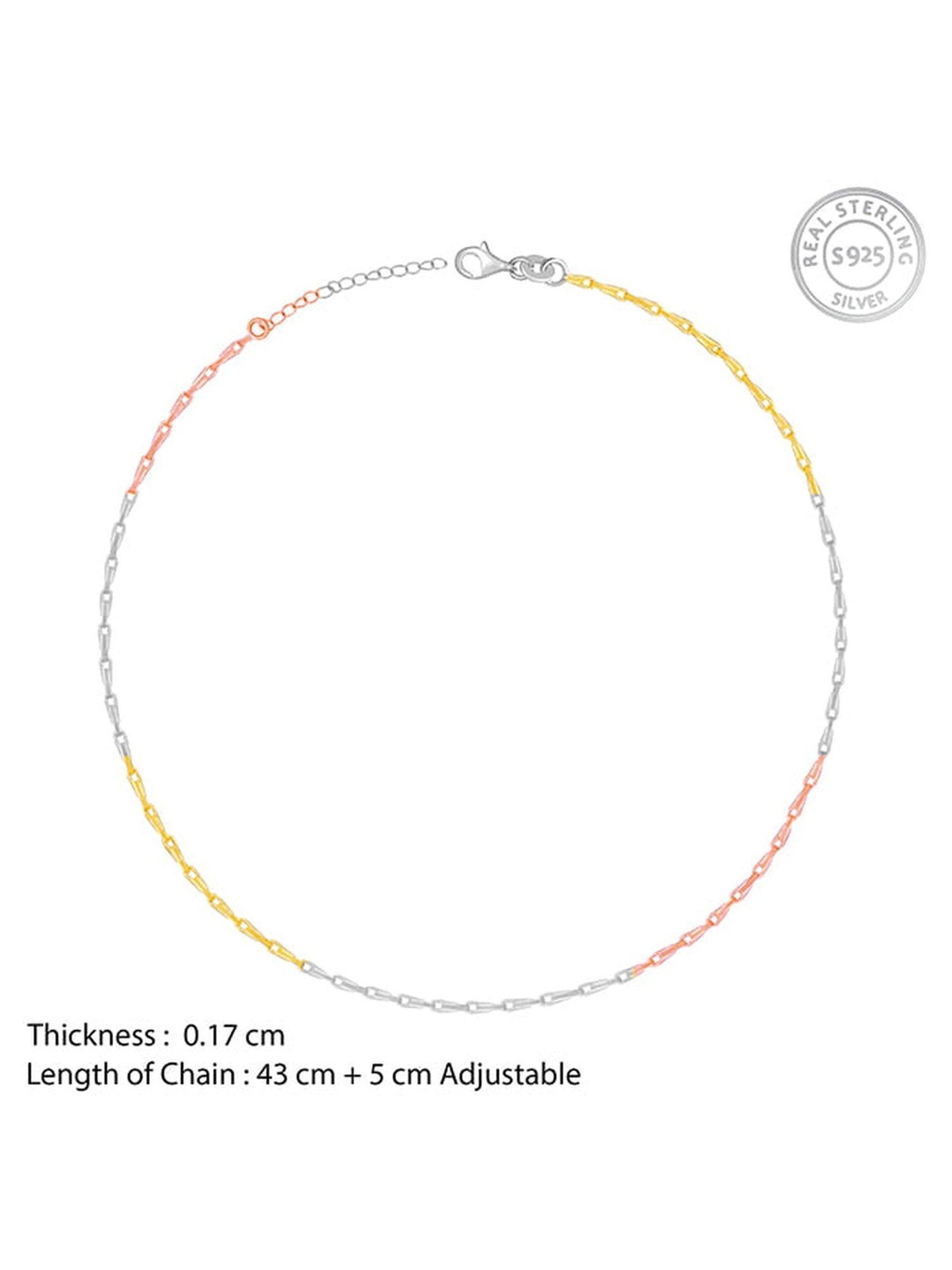 GIVA 92.5 Sterling Silver Three-Tone Bar Chain for Womens and Girls