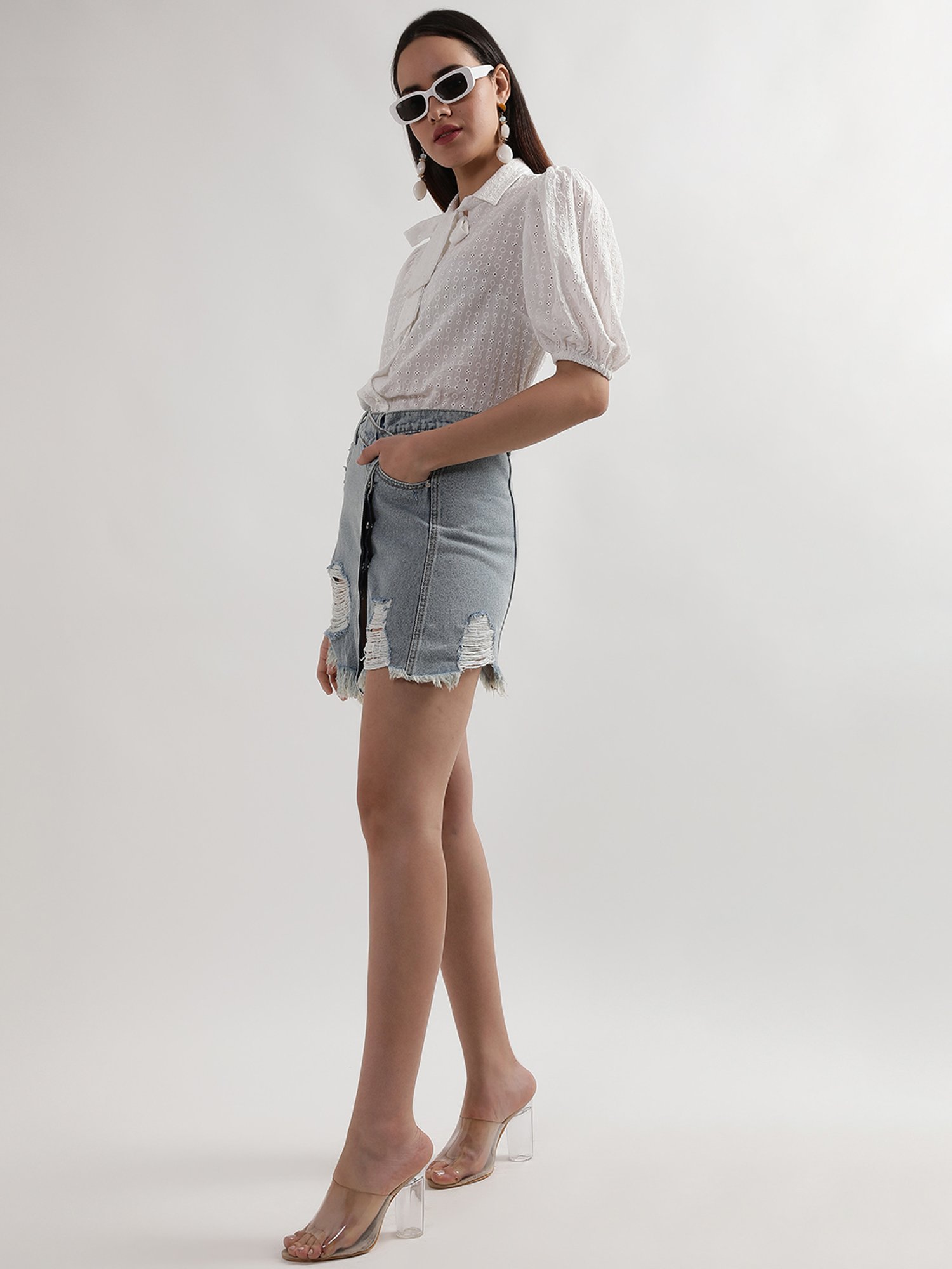 Elle Light Blue Wrap Denim Mini Skirt