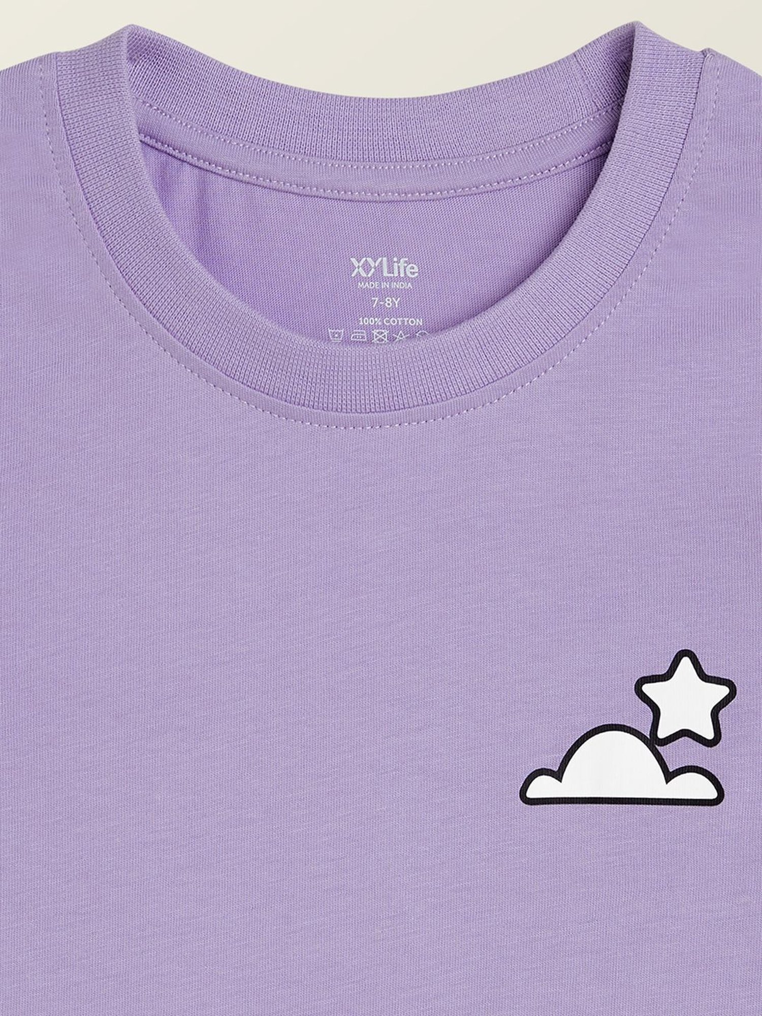 XY Life Kids White & Purple Cotton Printed T-Shirt (Pack of 2)