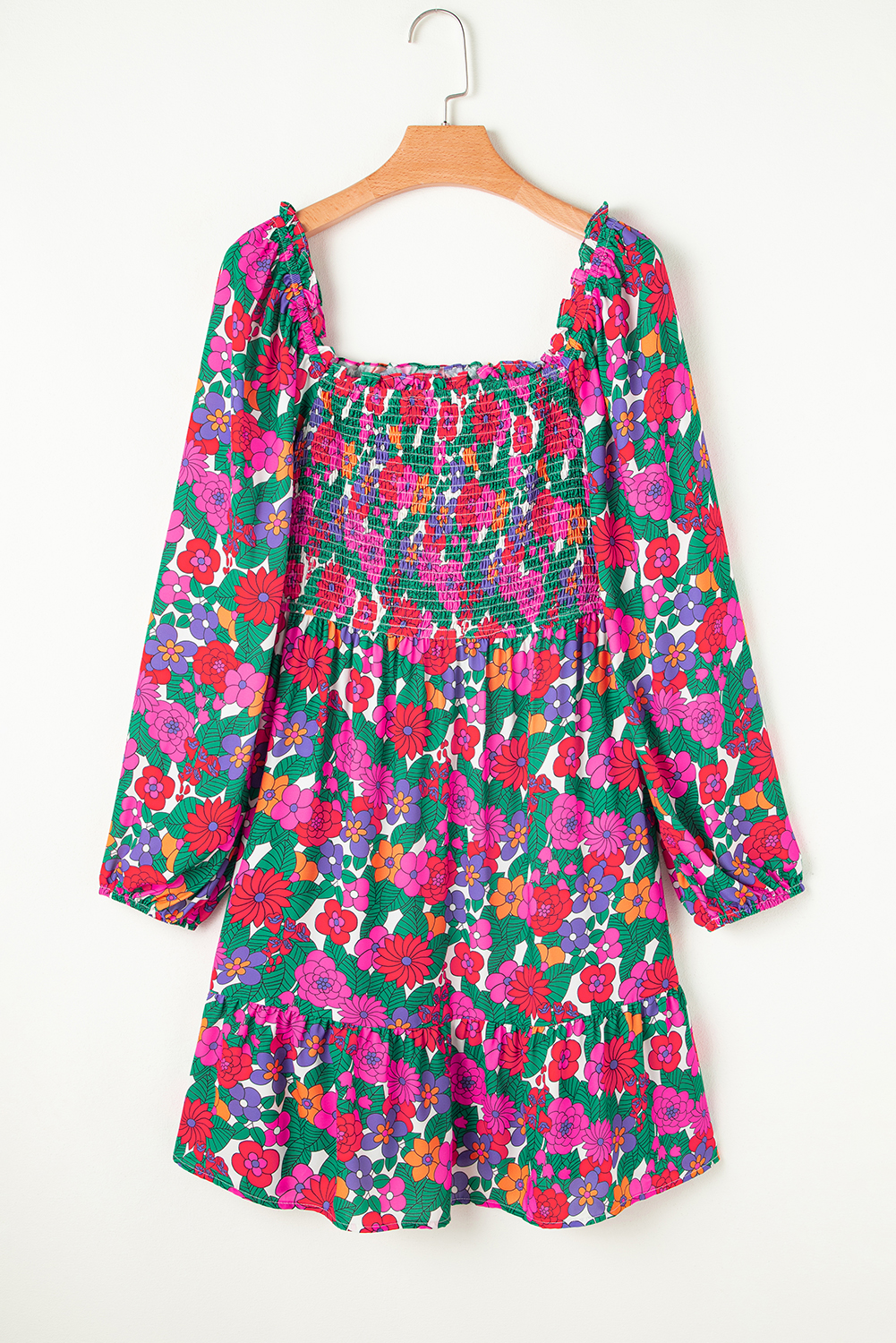 Black Leopard Patchwork Split Neck Ruffle Plus Size Dress