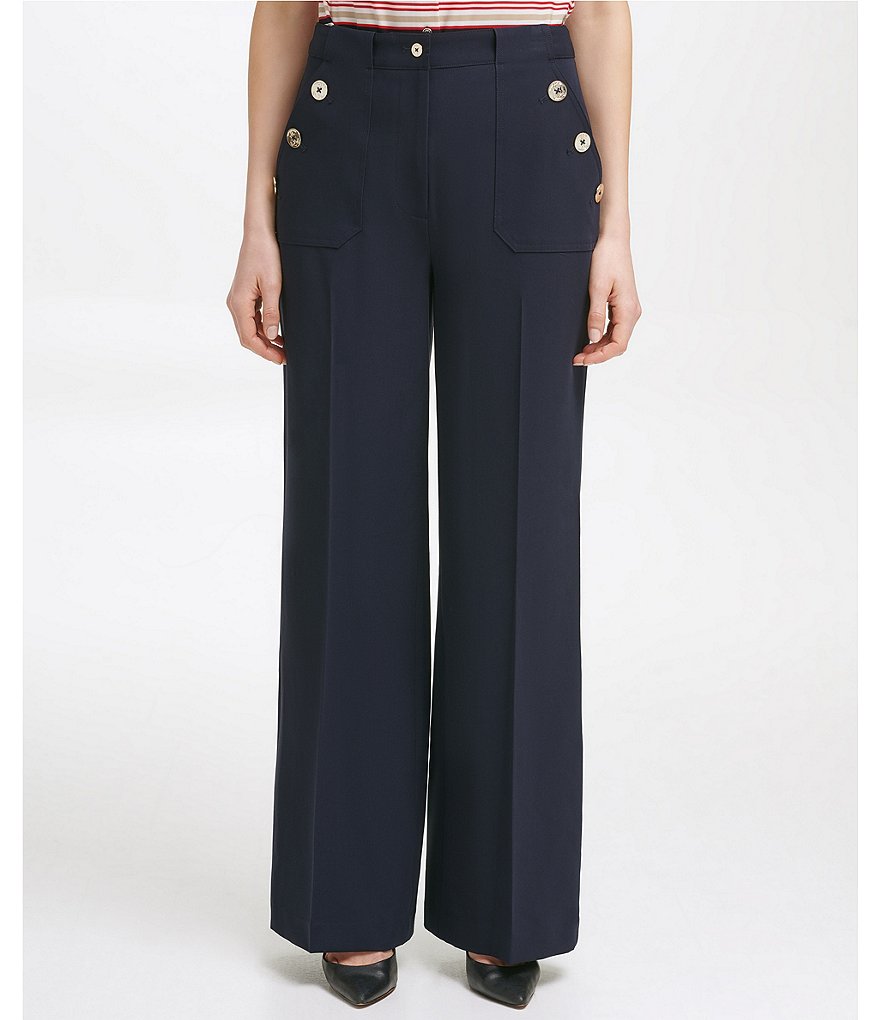 Tommy Hilfiger Button Trim Wide Leg Pant