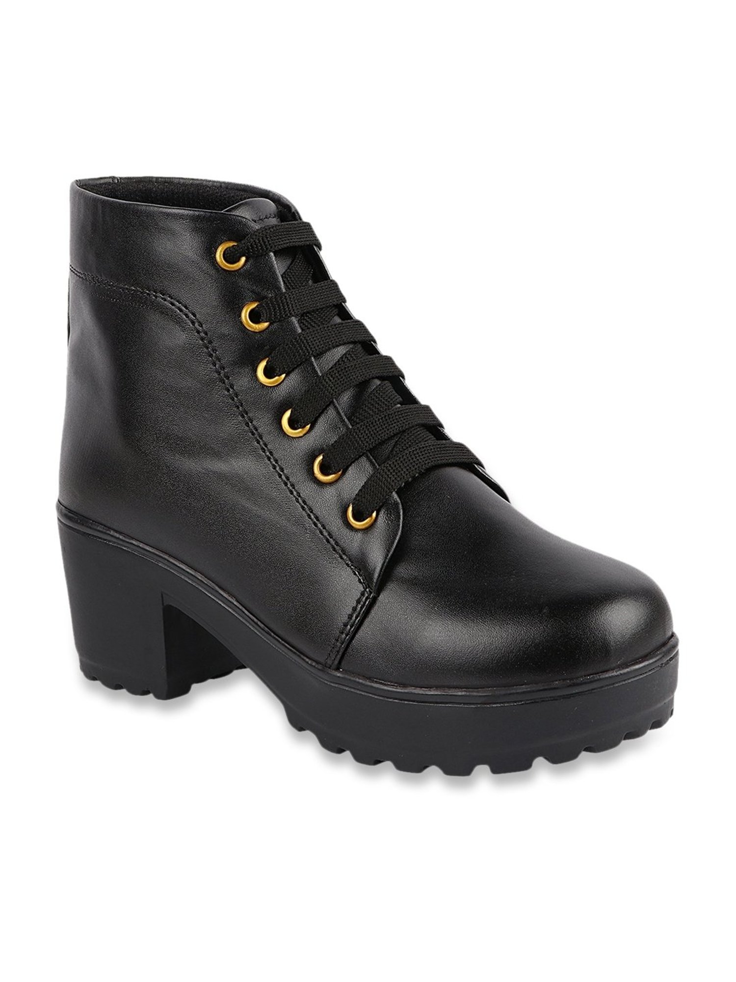 Shoetopia Women's Black Derby Boots