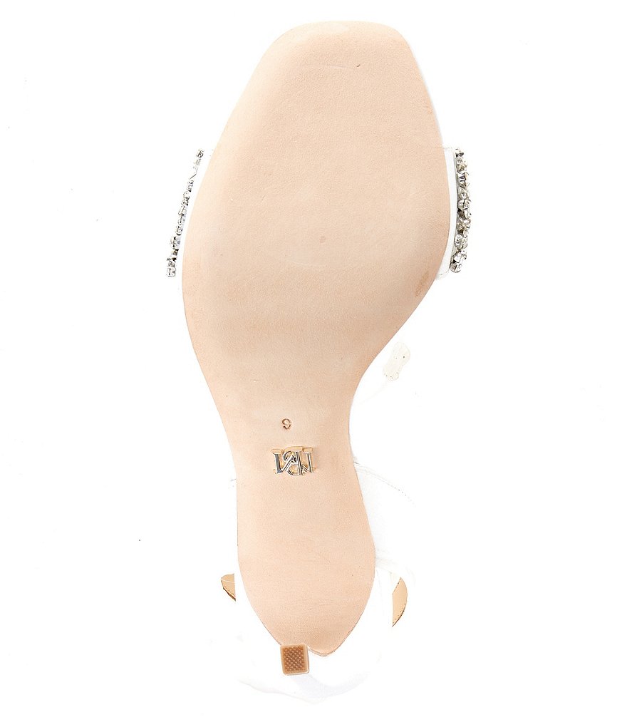 Badgley Mischka Bobbie Crystal Ornament Detail Satin Ankle Wrap Dress Sandals