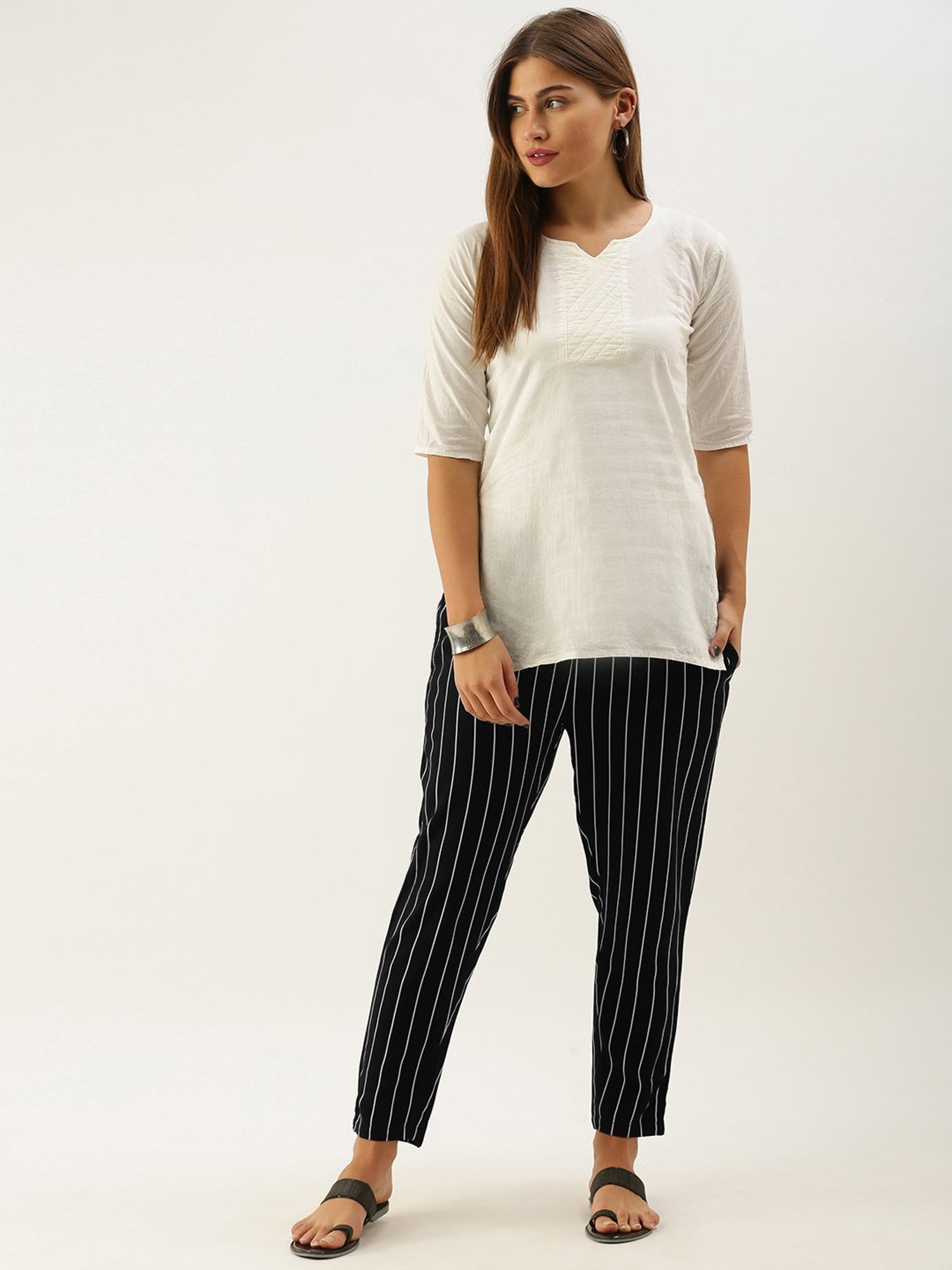 Amukti Black & White Striped Pants