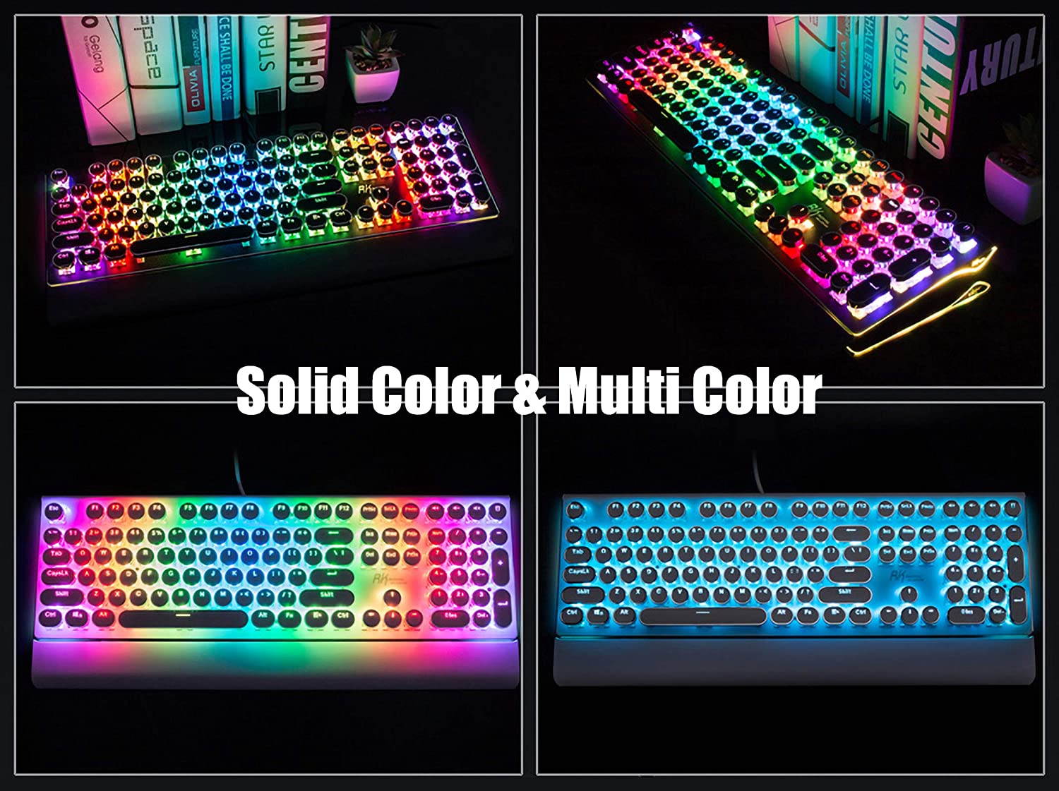 CUUWE RK Typewriter Style Mechanical Gaming Keyboard with True RGB Backlit, Collapsible Wrist Rest, 108-Key Anti-Ghosting Blue Switch Retro Steampunk Vintage Round Keycaps, Metal Panel Wired USB