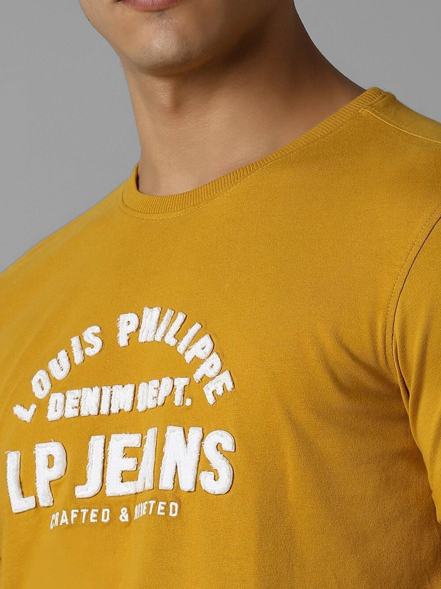 Louis Philippe Yellow Cotton Slim Fit Printed T-Shirt