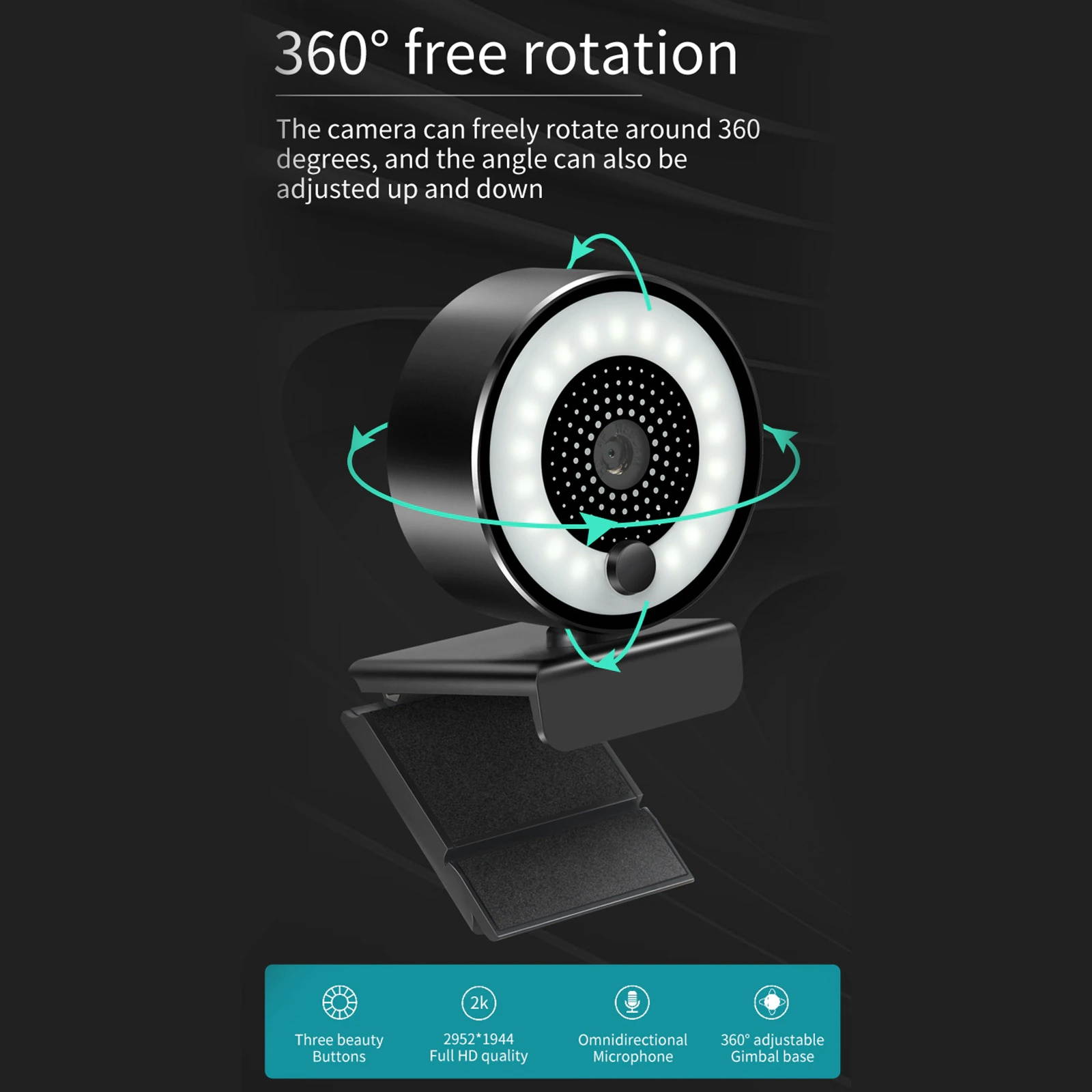 Newest USB Webcam with Ring Fill Light 2K Urtal Full HD Auto-focus 5MP PC Web Camera 2952*1944P for PC Laptop Video Conference