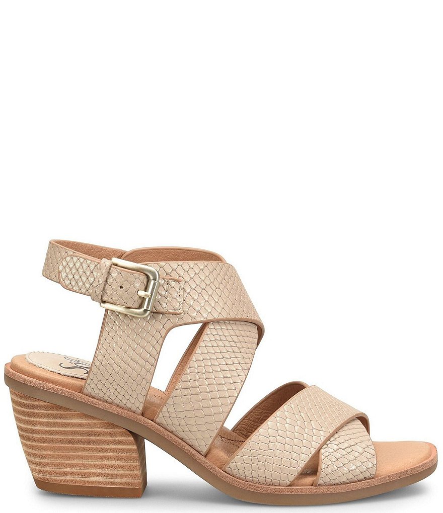 Sofft Pesha Snake Print Leather Block Heel Sandals