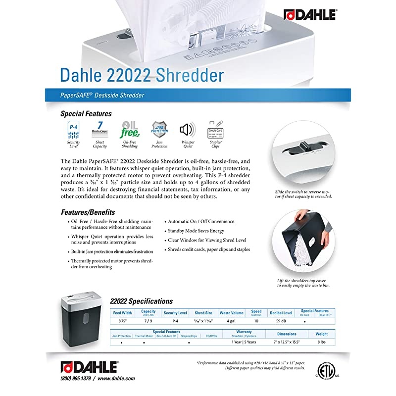 PaperSAFE 22022 Paper Shredder Oil Free Security Level P4 7 Sheet Max Shreds Staples Paper Clips Credit Cards