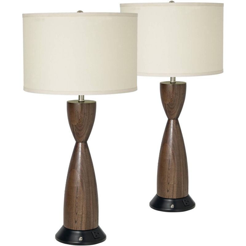 360 Lighting Modern Hourglass Table Lamps with Built-In Outlet Set of 2