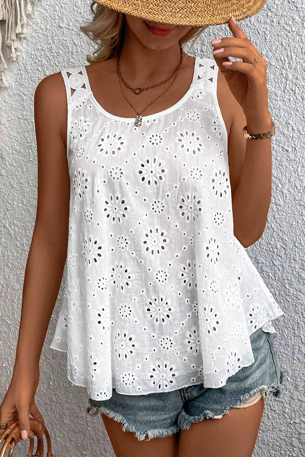 White Spotted Print Tie Neck Color Block Halter Sleeveless Shirt