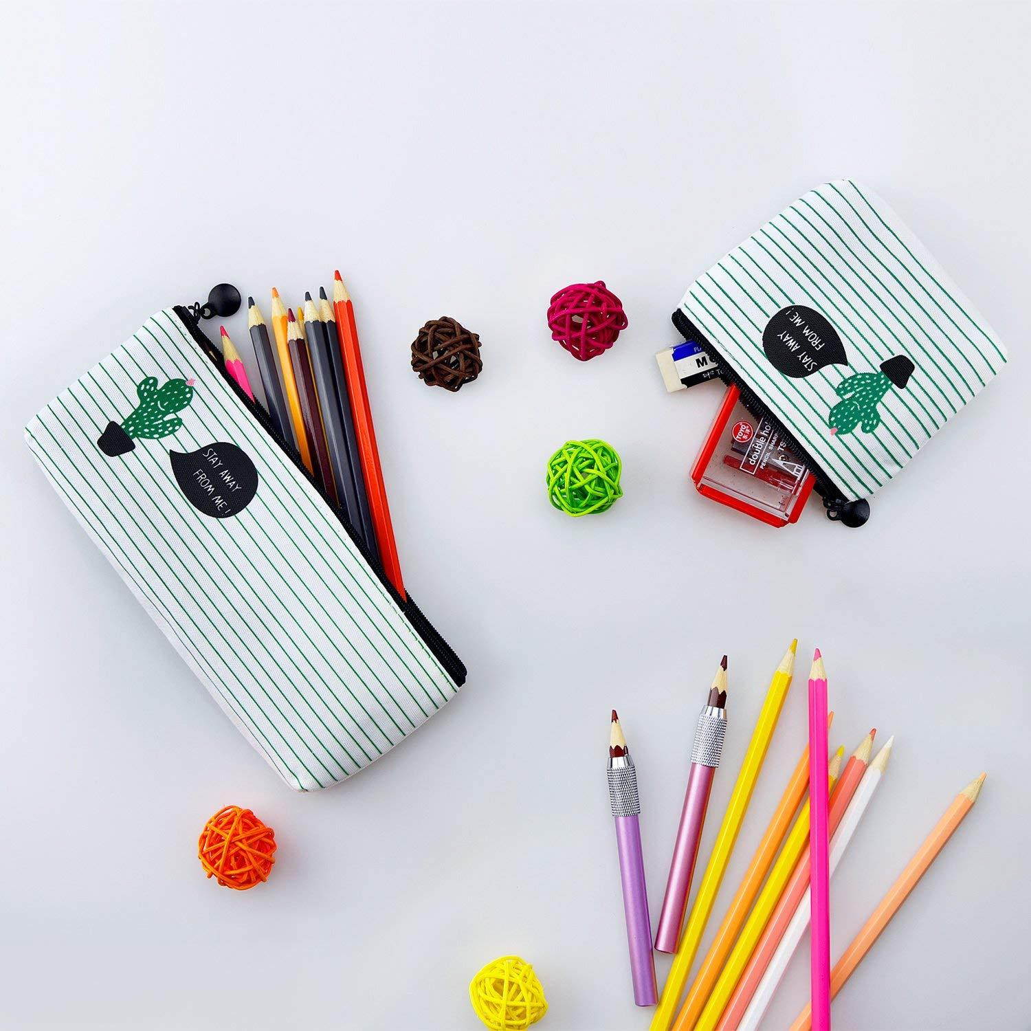 YOUSHARES 6 Packs Cactus Pencil Case Bundle &ndash; Cute Canvas Pencil Bag for Pencils & Pens or Small Makeup (6PCS(Green))