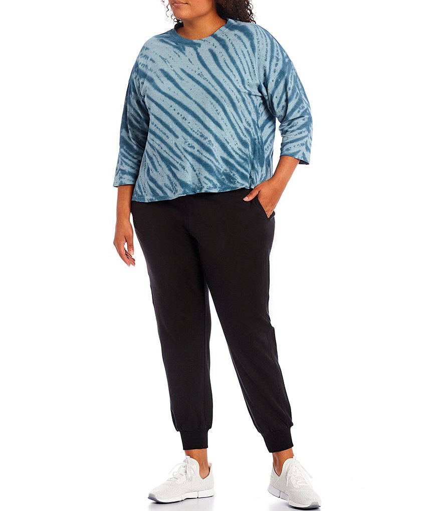 Kinesis Plus Size 3/4 Sleeve Crew Neck Slub Knit Jersey Tie Dye Tee