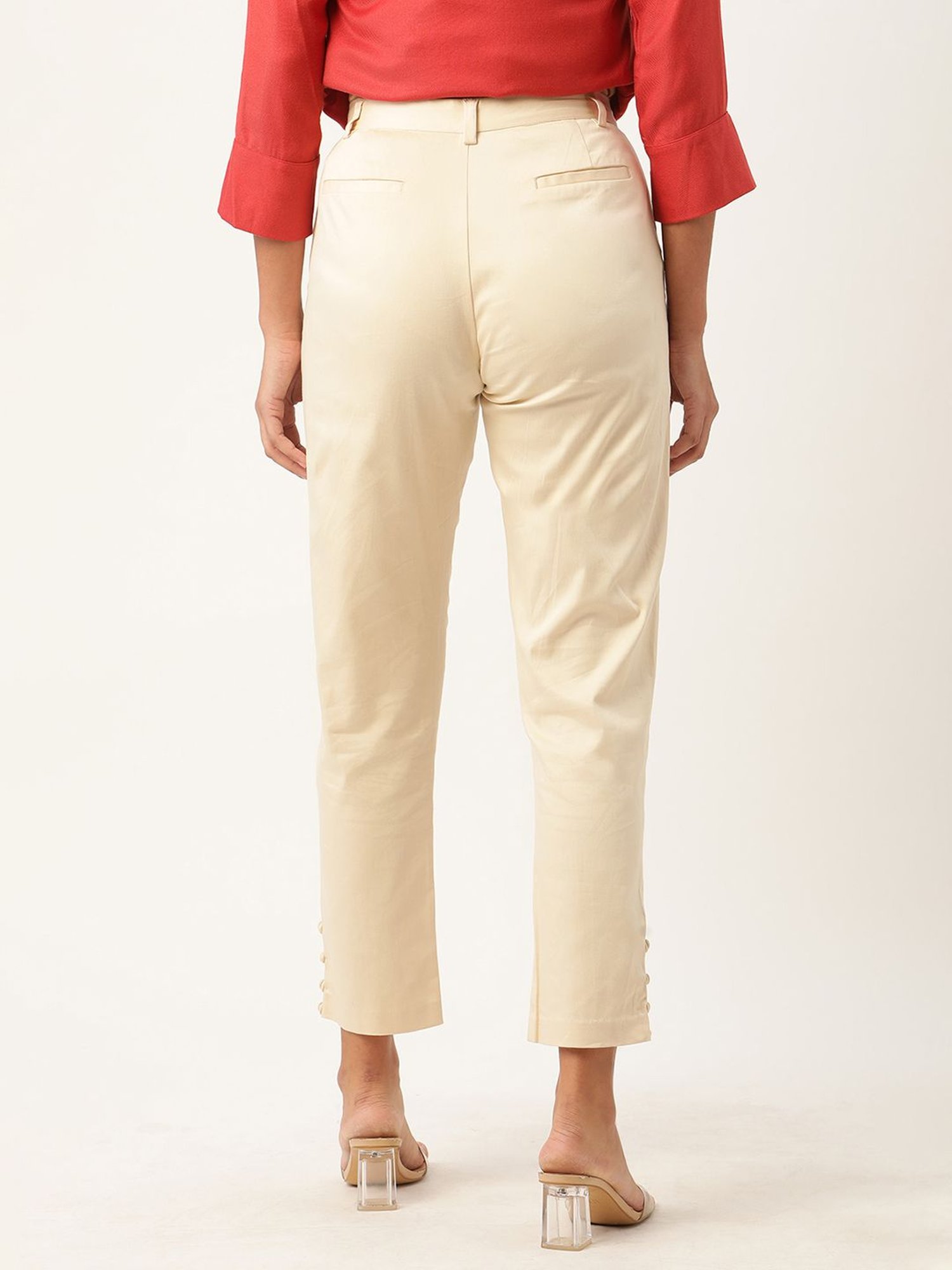 Rooted White Mid Rise Trousers