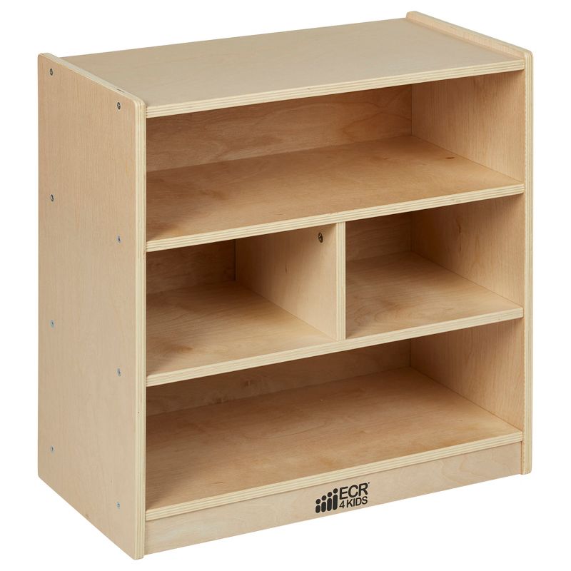 ECR4Kids Building Block Storage Cart - 4-Cubby Birch Cabinet on Casters, 24" H