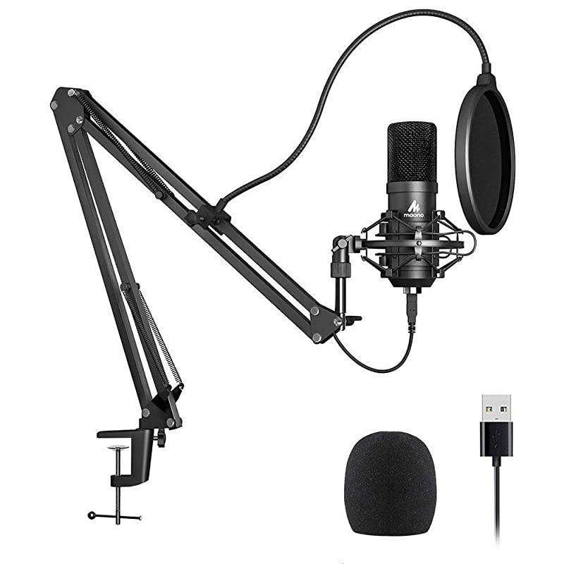 USB Microphone Kit 192KHZ24BIT Plug Play  AUA04 USB Computer Cardioid Mic Podcast Condenser Microphone with Professional Sound Chipset for PC Karaoke YouTube Gaming Recording