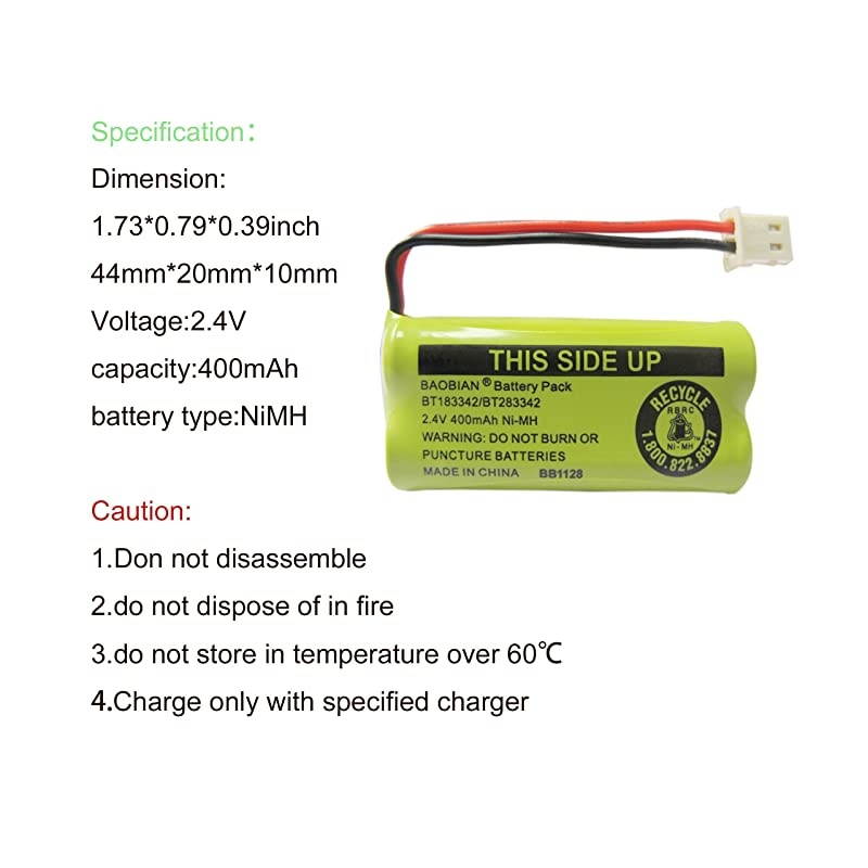 2.4V 400mAh Cordless Home Phone Battery for AT&T BT162342 BT-162342 BT166342 BT-166342 BT266342 BT-266342 BT183342 BT-183342 BT283342 BT-283342 VTech CS6329 CS6114 CS6419(Pack of 2)