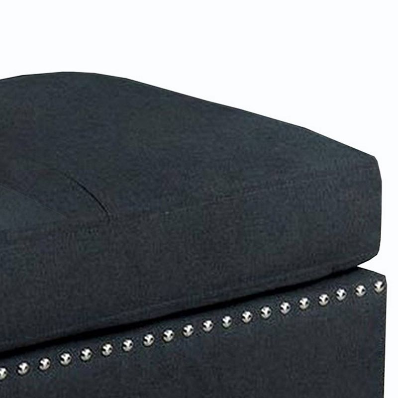 Nailhead Trim Fabric Upholstered Ottoman with Box Cushion Seat Dark Gray - Benzara