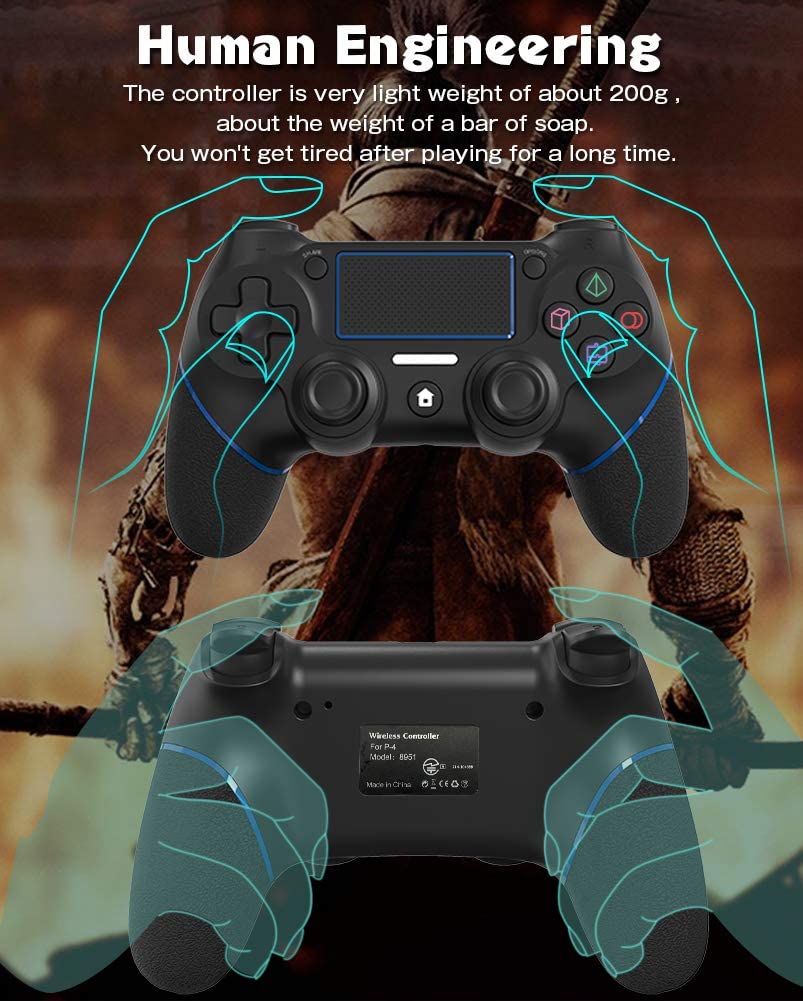 PS4 controller, wireless controller for Playstation 4 with speaker/gyro/HD dual vibration/touch panel/LED indicator Pro controller gamepad, suitable for PS4/Slim/Pro console (blue)