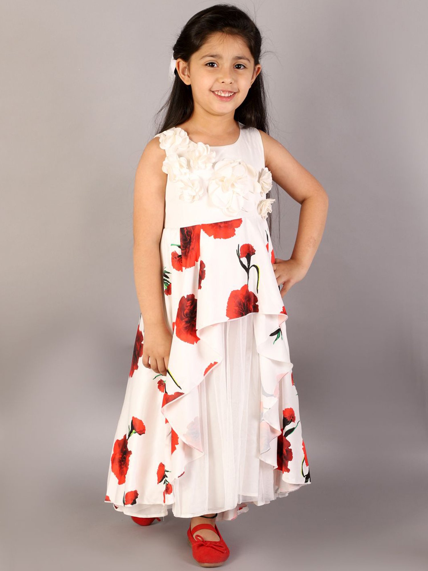 KidsDew Kids White Floral Print Dress